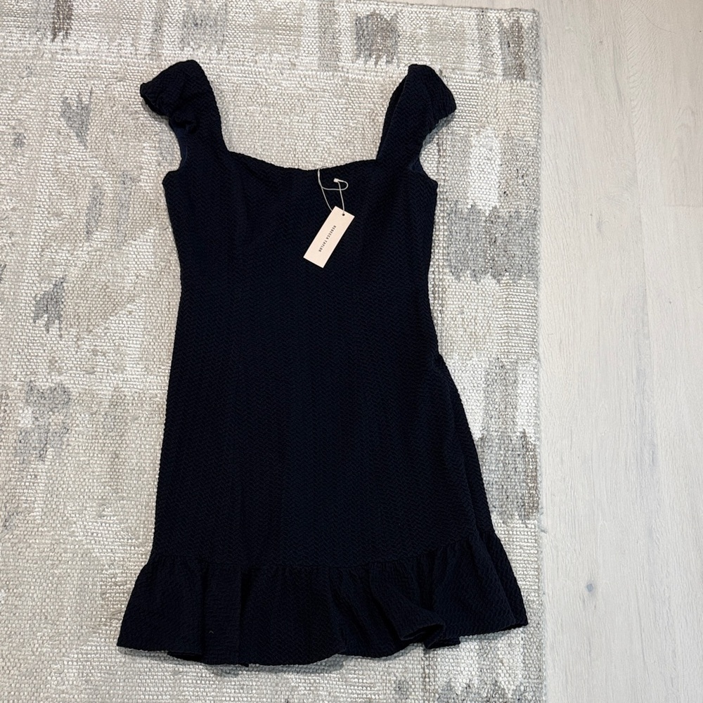 Rebecca Taylor Navy Textured Dress with Ruffle Hem